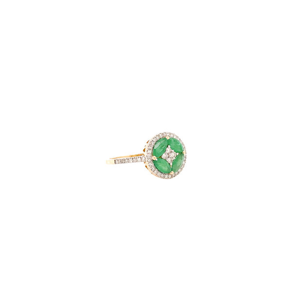14K Yellow Gold Emerald & Diamond Compass Inspired Ring  Size 7