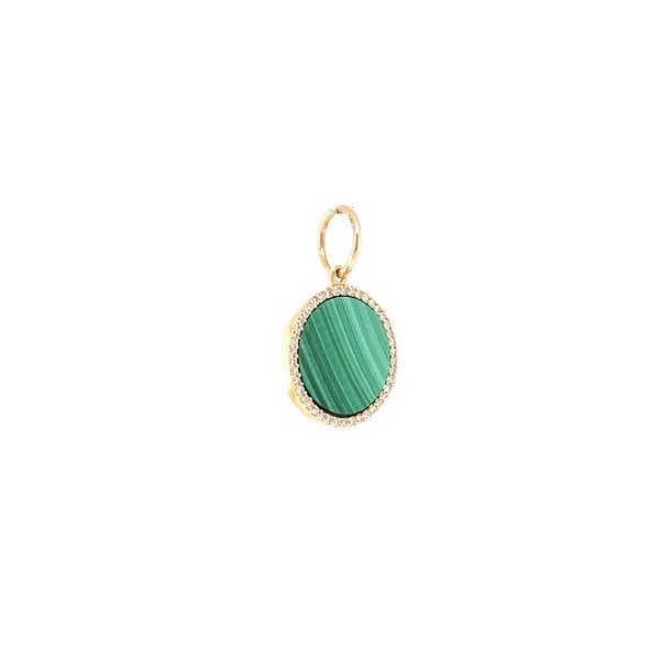 14K Yellow Gold Small Malachite & .16 Carats Diamond Pendant 22x15mm