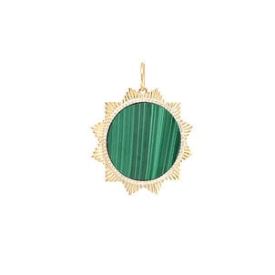 14K Yellow Gold Starburst Malachite & Diamond Pendant