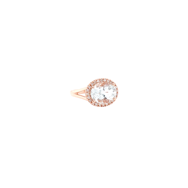 14K Rose Gold 2.24 Carats Oval Aquamarine & Diamond Ring Size 7