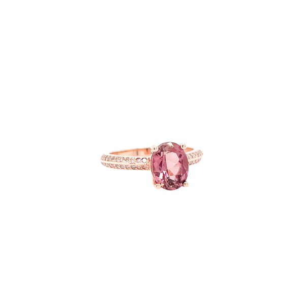 14K Rose Gold Pink Tourmaline & Diamond Ring Size 7