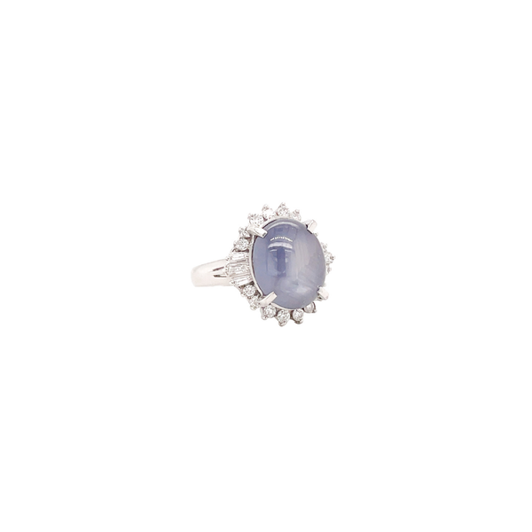 Platinum 8.85 Carats Star Sapphire & Diamond Ring Size 6