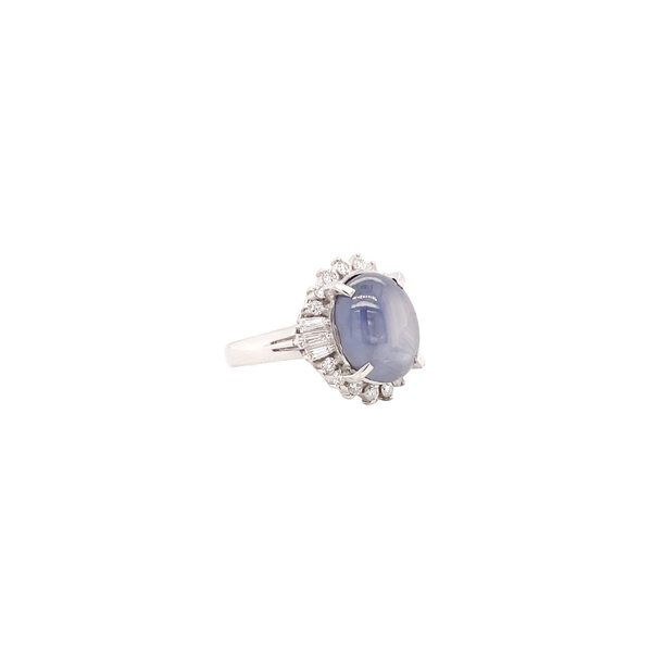 Platinum 8.85 Carats Star Sapphire & Diamond Ring Size 6