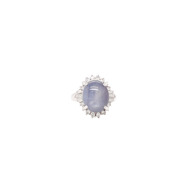 Platinum 8.85 Carats Star Sapphire & Diamond Ring Size 6