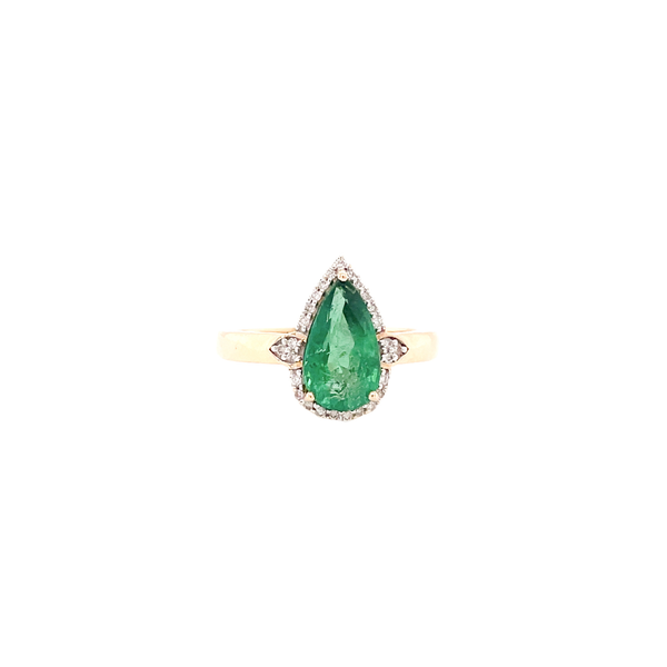 14K Yellow Gold Pear Emerald & Diamond Ring Size 7