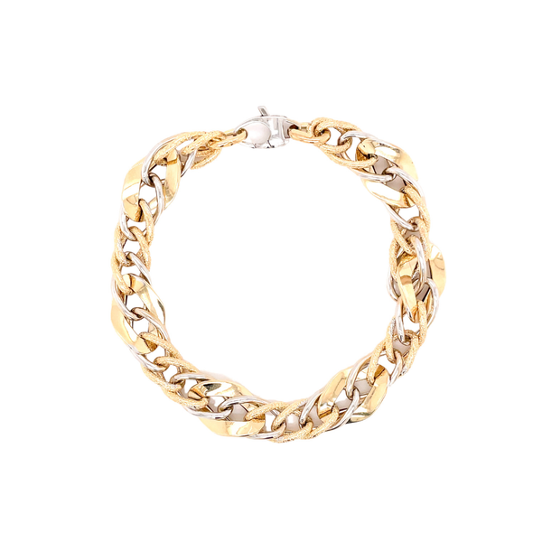 14K Yellow & White Gold Polished & Diamond Cut Link Bracelet 7.5"