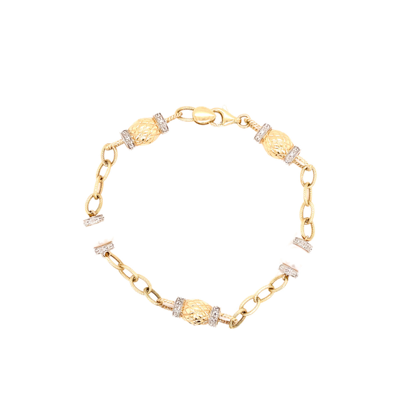 14KY Pearl & Diamond Cut Pineapple Bracelet 7"