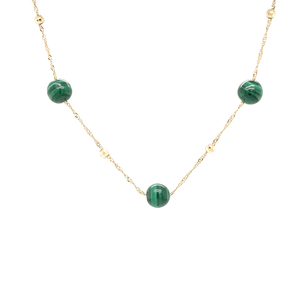 14K Yellow Gold Malachite Station Necklace 17"-20" Adjustable