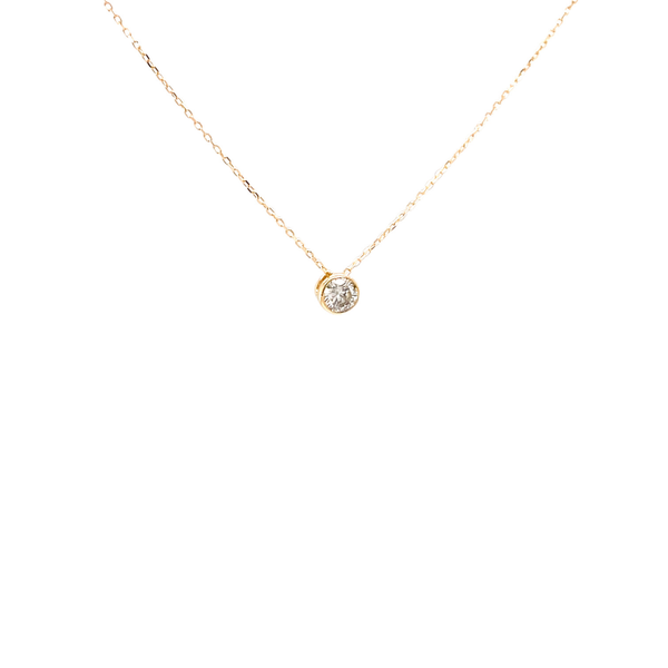 18K Yellow Gold .21 Carat Bezel Round Diamond 18" Adjustable Necklace