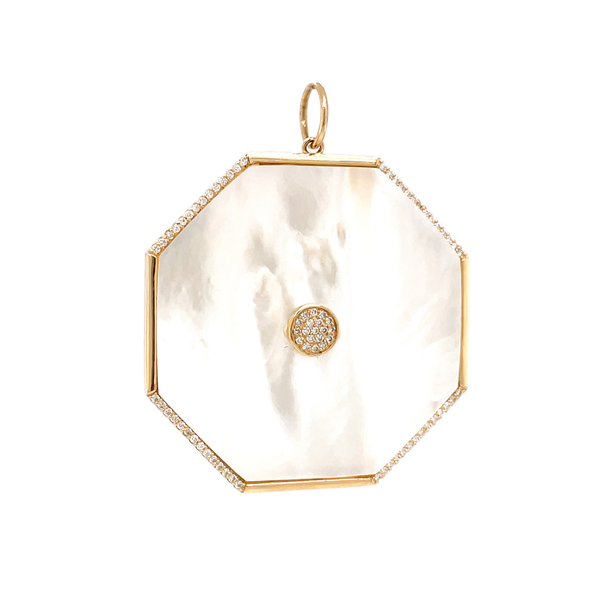 14K Yellow Gold Hexagon Mother of Pearl & .30 Carat Diamond Pendant