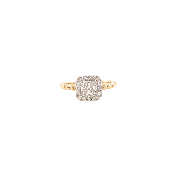14K Yellow & White Square Beaded .35 Carat Diamond Ring Size 6
