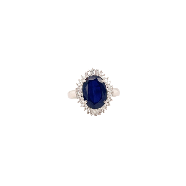 Platinum 3.26 Carat Oval Sapphire & Diamond Ring Size 7