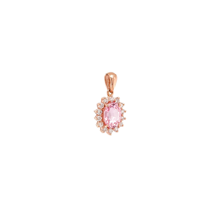 14K Rose Gold Oval Morganite & Diamond Halo Pendant