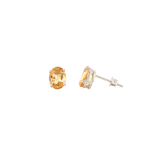 14K White Gold Oval Citrine Posts