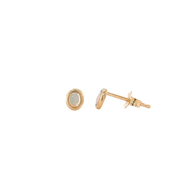 14K Yellow Gold Small Australian Opal Post Earrings