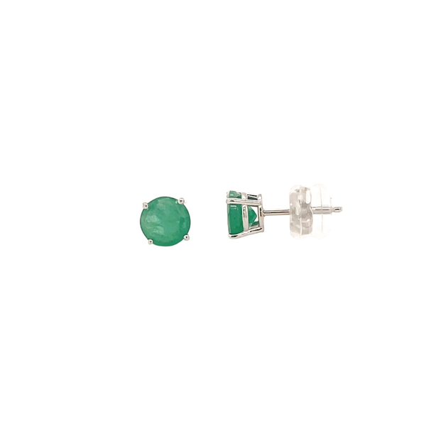 14K White Gold Round Cut 1.83 Carat Emerald Post Earrings