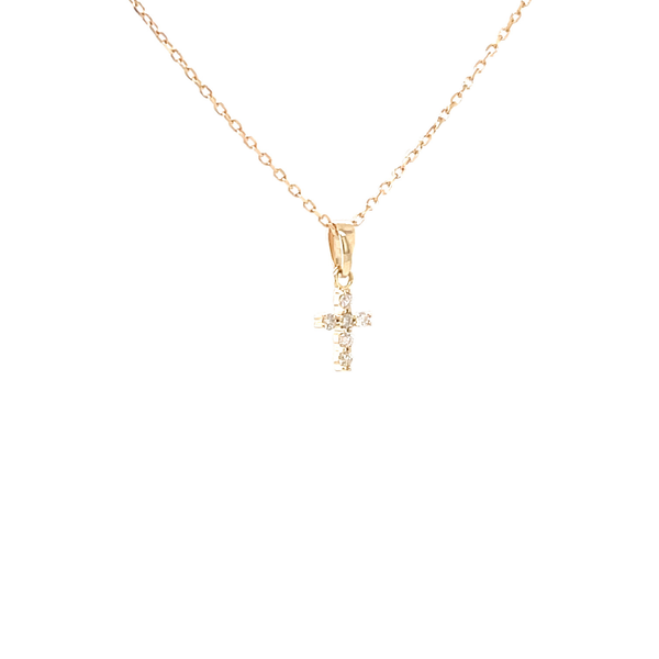 14K Yellow Gold .06 Carat Petite Cross Pendant with 16"-18" Adjustable Chain