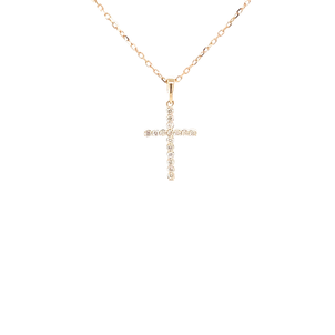 14K Yellow Gold Diamond Cross Necklace on 16"-18" Adjustable Chain