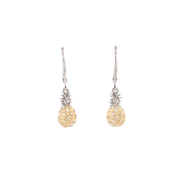 14K Yellow & White Gold Diamond Pineapple Lever Earrings