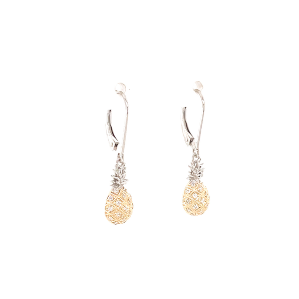 14K Yellow & White Gold Diamond Pineapple Lever Earrings