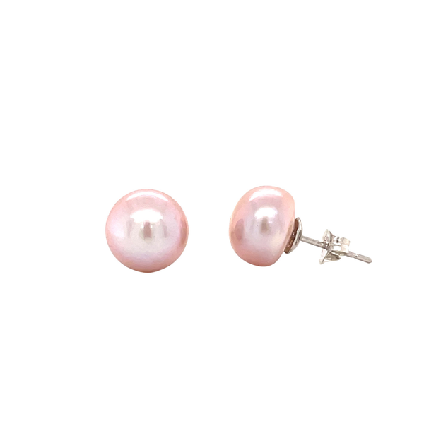 Sterling Silver 10-11mm Pink Freshwater Pearl Button Post Earrings