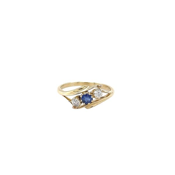 18K Yellow Gold 1970's 3 Stone .25ct Sapphire & .50ct Diamond Ring Size 6.5