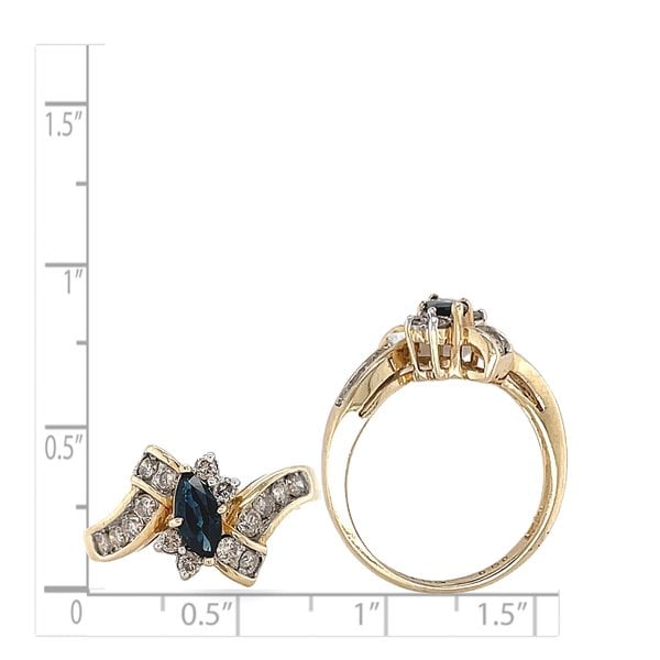 14KY 1970's .50ct Marquise Shaped Sapphire & .75ct Diamond Fashion Ring Size 6.75