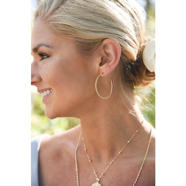 14K Yellow Gold Gold Creations Charleston Rice Bead Hoop Earrings