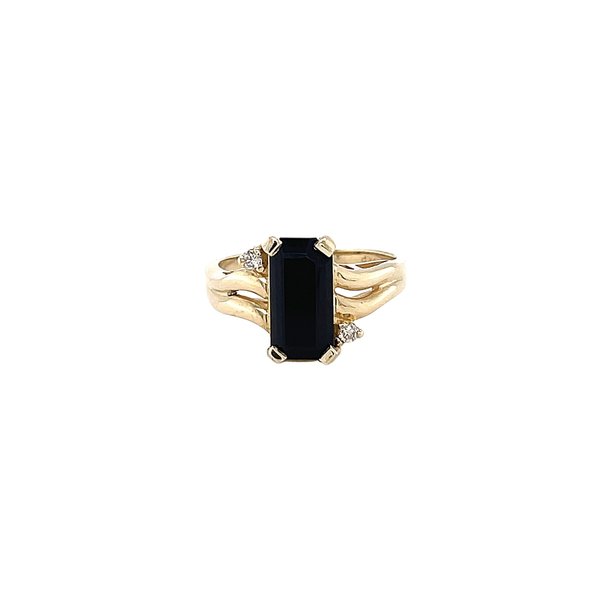 14K Yellow Gold 1970's 5 Carat Black Onyx & Diamond Ring Size 8