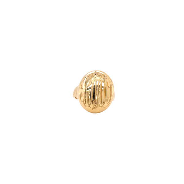 14K Yellow Gold GC Oval Puffy Dome Hand Engraved Monogram Ring
