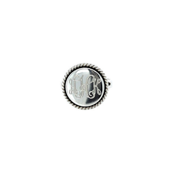 Sterling Silver Round Rope Edge Monogram Ring