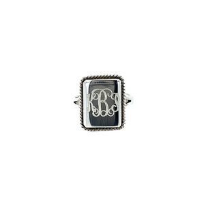 SS Square Rope Edge Monogram Ring