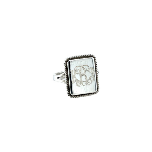 Rope Edged Square Sterling Silver HandPicked Monogram Ring