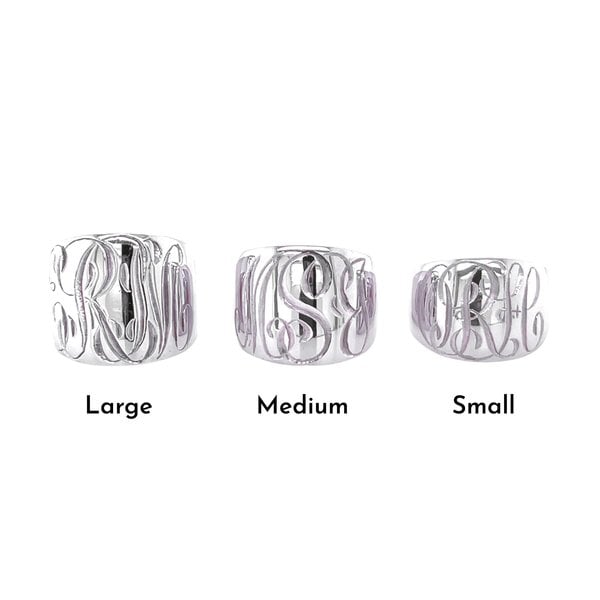 Sterling Silver GC Medium Cigar Band Ring with Hand Engraving