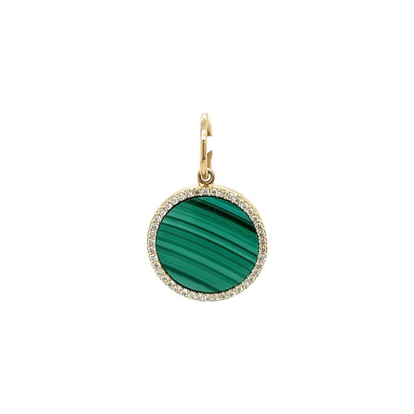 14K Yellow Gold Small 23x15mm Malachite & .14ct Diamond Pendant