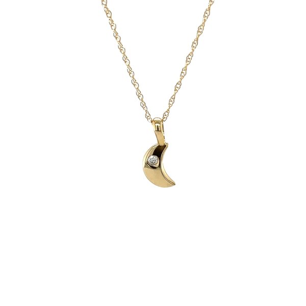 14KY .03ct Diamond Crescent Moon Necklace with 18" Rope Chain