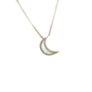 SALE 14KY .08ct Dia & Enamel Crescent Moon Split Chain Necklace 15"-16"-17"-18"