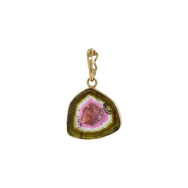 14K Rose Gold 7 Carat Watermelon Tourmaline Slice Pendant with Enhancer Bail