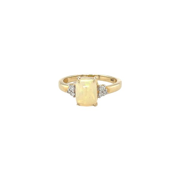14K Yellow Gold 1.65ct Cabochon Cut Square Ethiopian Opal & .11ct Diamond Ring Size 7.25
