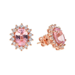 14K Rose Gold Oval Morganite & Diamond Halo Post Earrings
