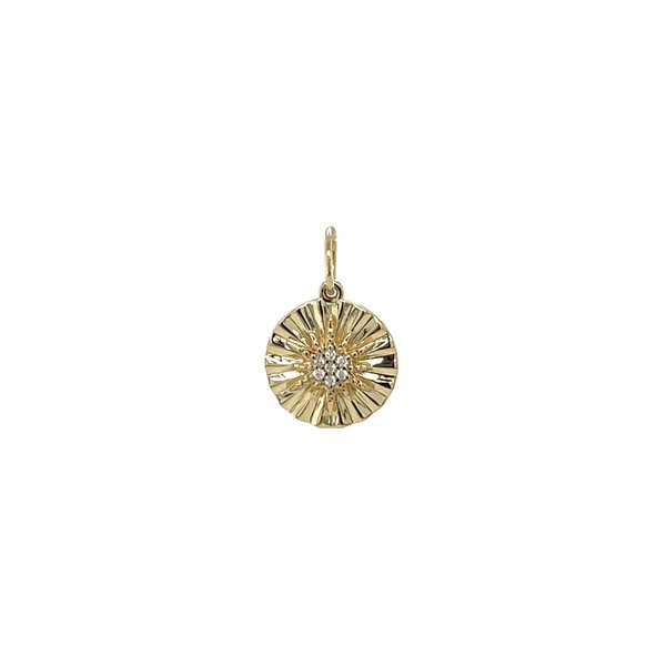 14K Yellow Gold .02ct Diamond Starburst Disc Pendant 15x10mm