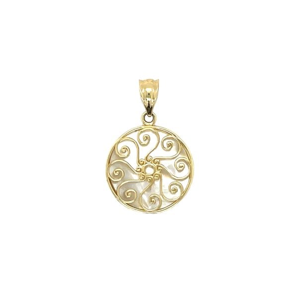 14K Yellow Gold Mother of Pearl Pirate Gate Pendant