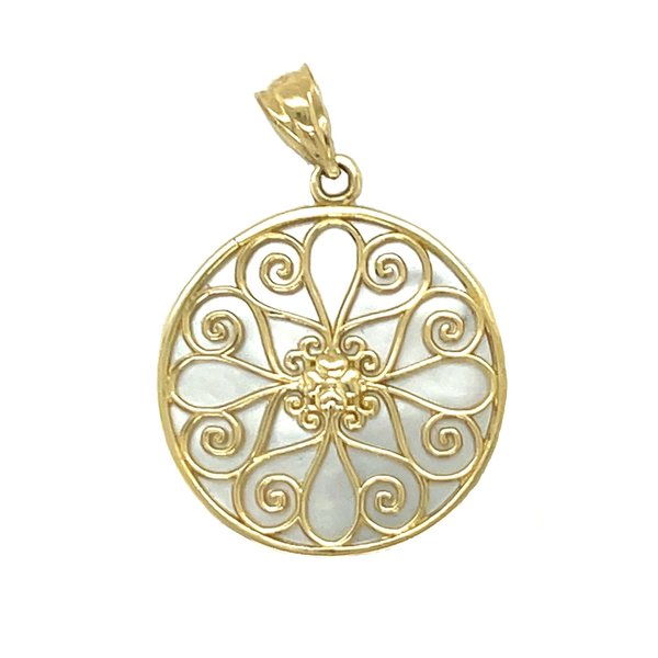 14K Yellow Gold Mother of Pearl 5 King Gate Pendant