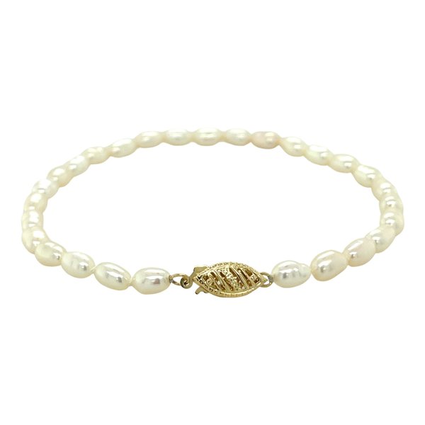 14K Yellow Gold 4-4.5mm Rice Pearl Bracelet