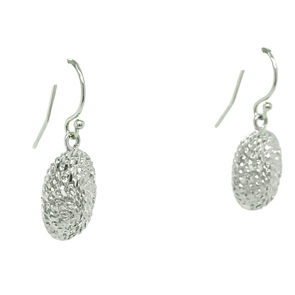 Sterling Silver Oval Diamond Cut Sweetgrass Dangle Earrings Small