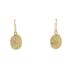 14K Yellow Gold Oval Diamond Cut Sweetgrass Dangle Earrings Small
