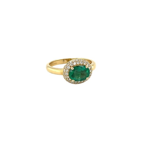 18K Yellow Gold 1.25ct Oval Emerald & .32ct Diamond Halo Ring Size 7