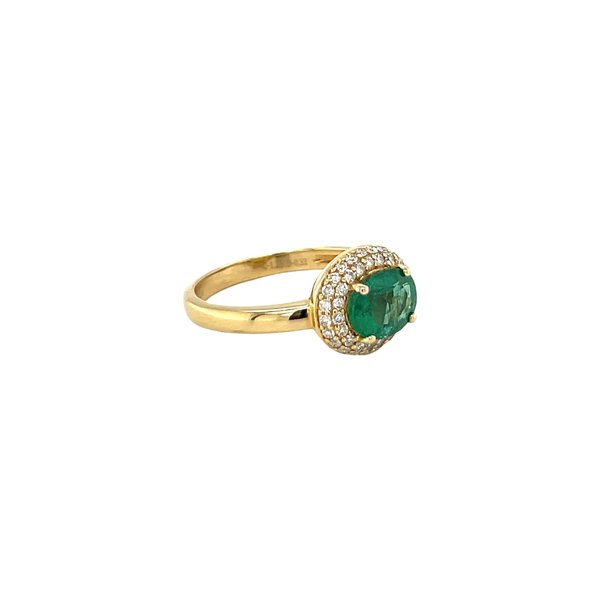 18K Yellow Gold 1.25ct Oval Emerald & .32ct Diamond Halo Ring Size 7