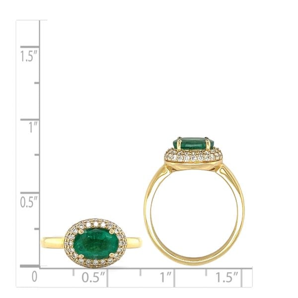 18K Yellow Gold 1.25ct Oval Emerald & .32ct Diamond Halo Ring Size 7