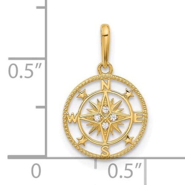 14K Yellow Gold 18x11mm Cubic Zirconia Compass Rose Pendant